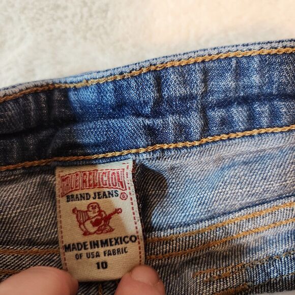 True Religion Girls Blue Jean Denim Cut Off Dolly Shorts Size 10 Distressed - Picture 6 of 10